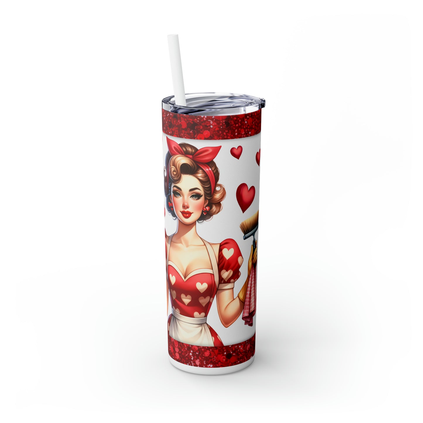 Skinny Tumbler with Straw, 20oz, Retro, It Takes a lot of Sparkle to be a Housekeeper