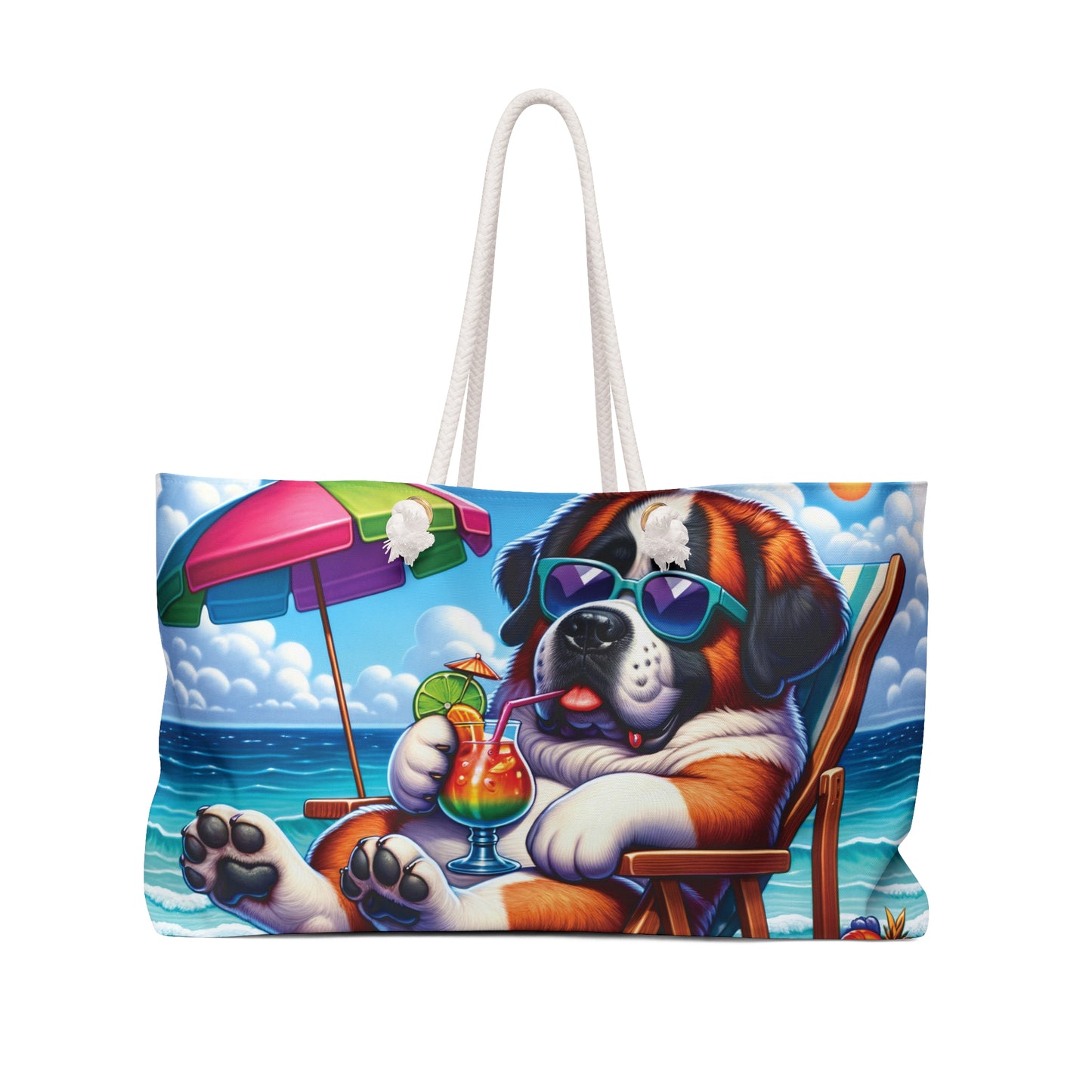 Personalised/Non-Personalised Weekender Bag, Summer Beach Dog, St Bernard, Large Weekender Bag, Beach Bag, Book Bag