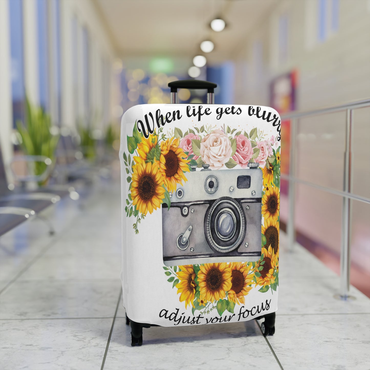 Luggage Cover, Camera, Sunflowers, When life gets Blurry adjust your Focus, awd-1372