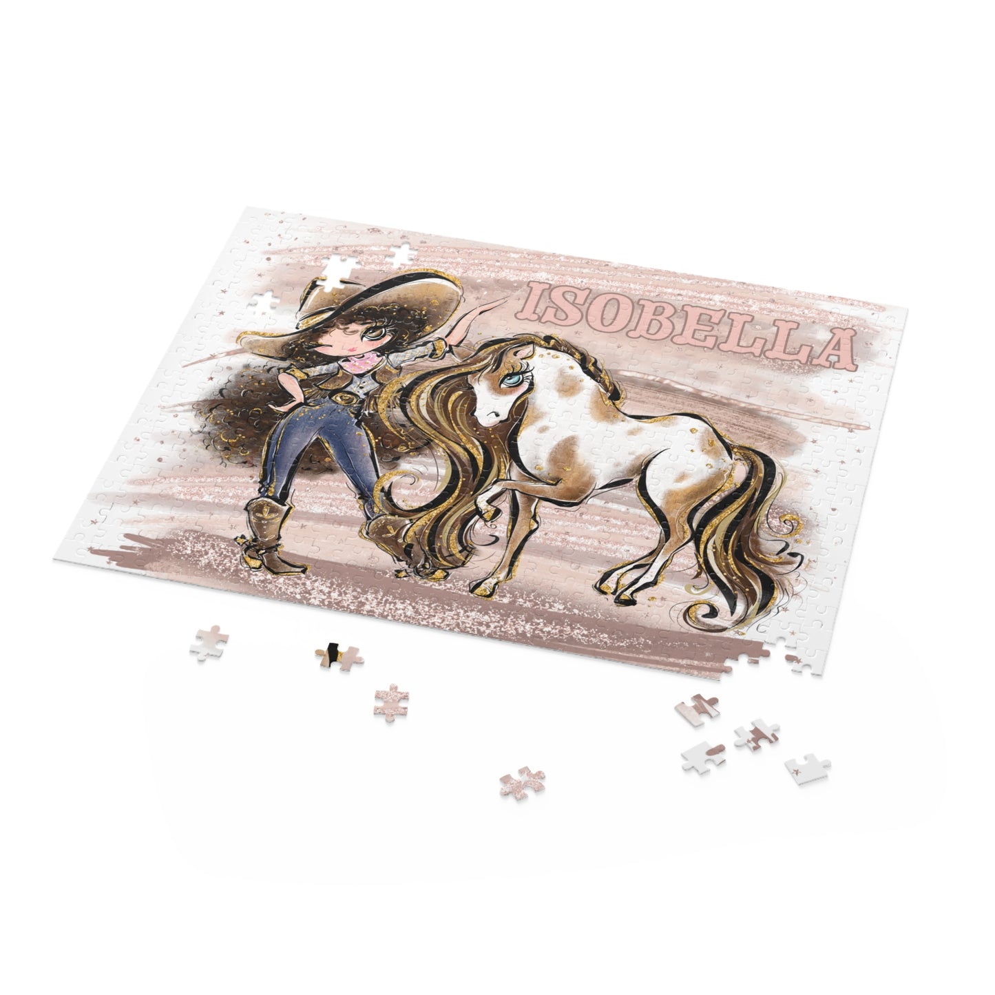 Puzzle, Howdy, Cowgirl and Horse, Brunette Curly Hair, Brown Eyes, Personalised/Non-Personalised, (120, 252, 500-Piece)