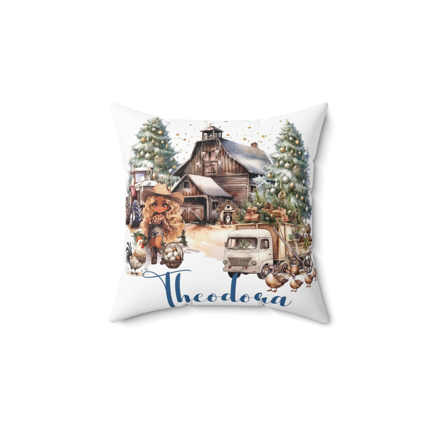 Personalised Country Cowgirl Christmas Cushion, Polyester Square Cushion, Christmas cushion