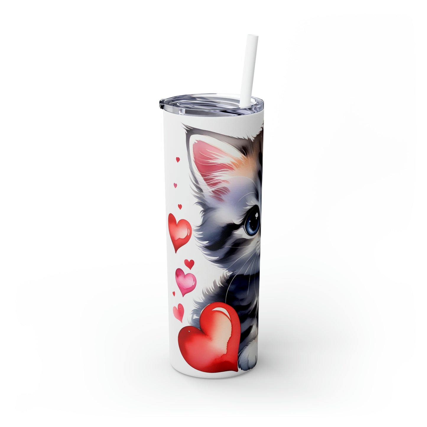 Skinny Tumbler with Straw, 20oz, Cat