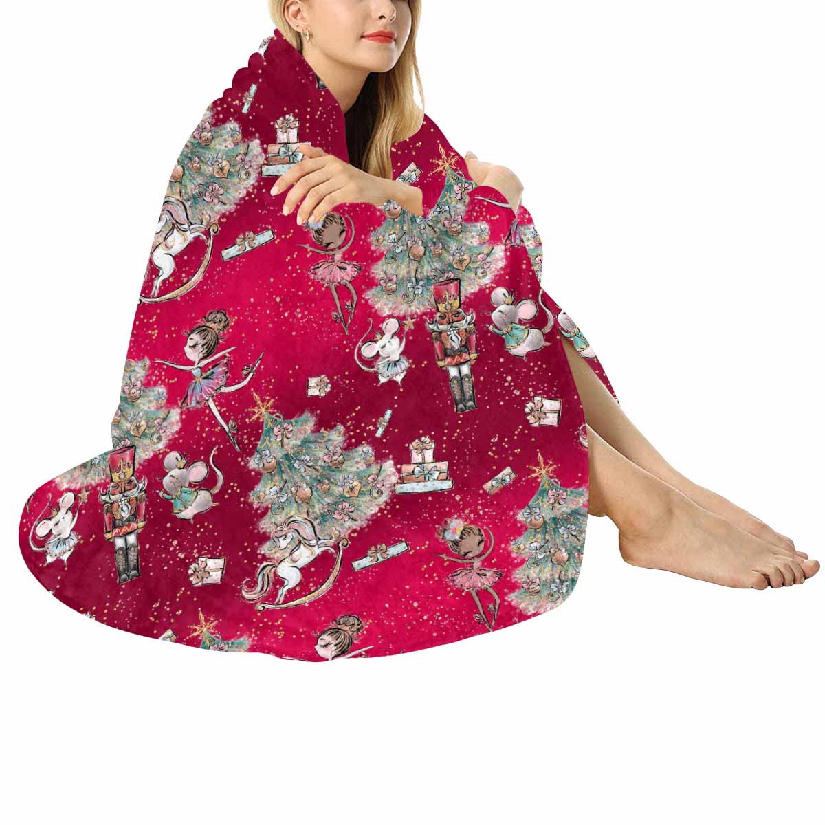 Red Christmas  Circular Micro Fleece Blanket 60"