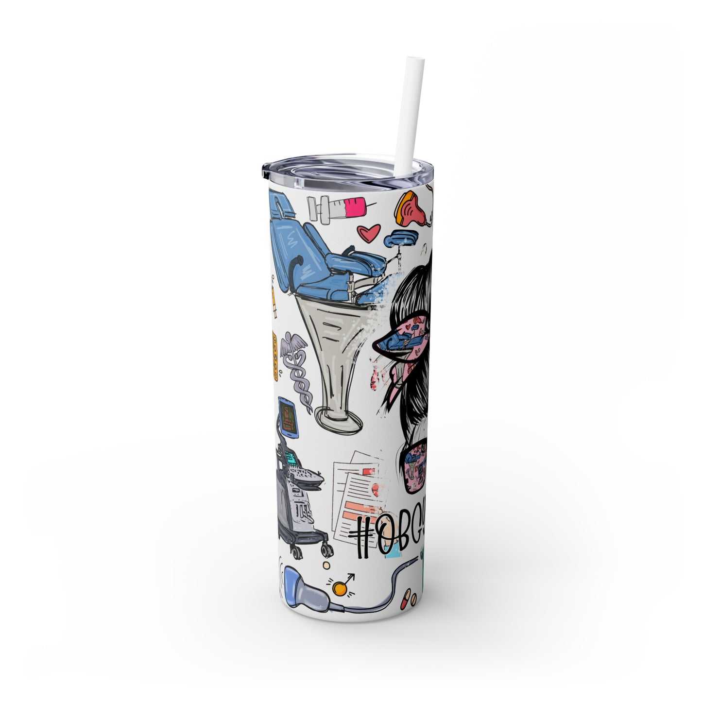 Skinny Tumbler with Straw, 20oz, Obgyn