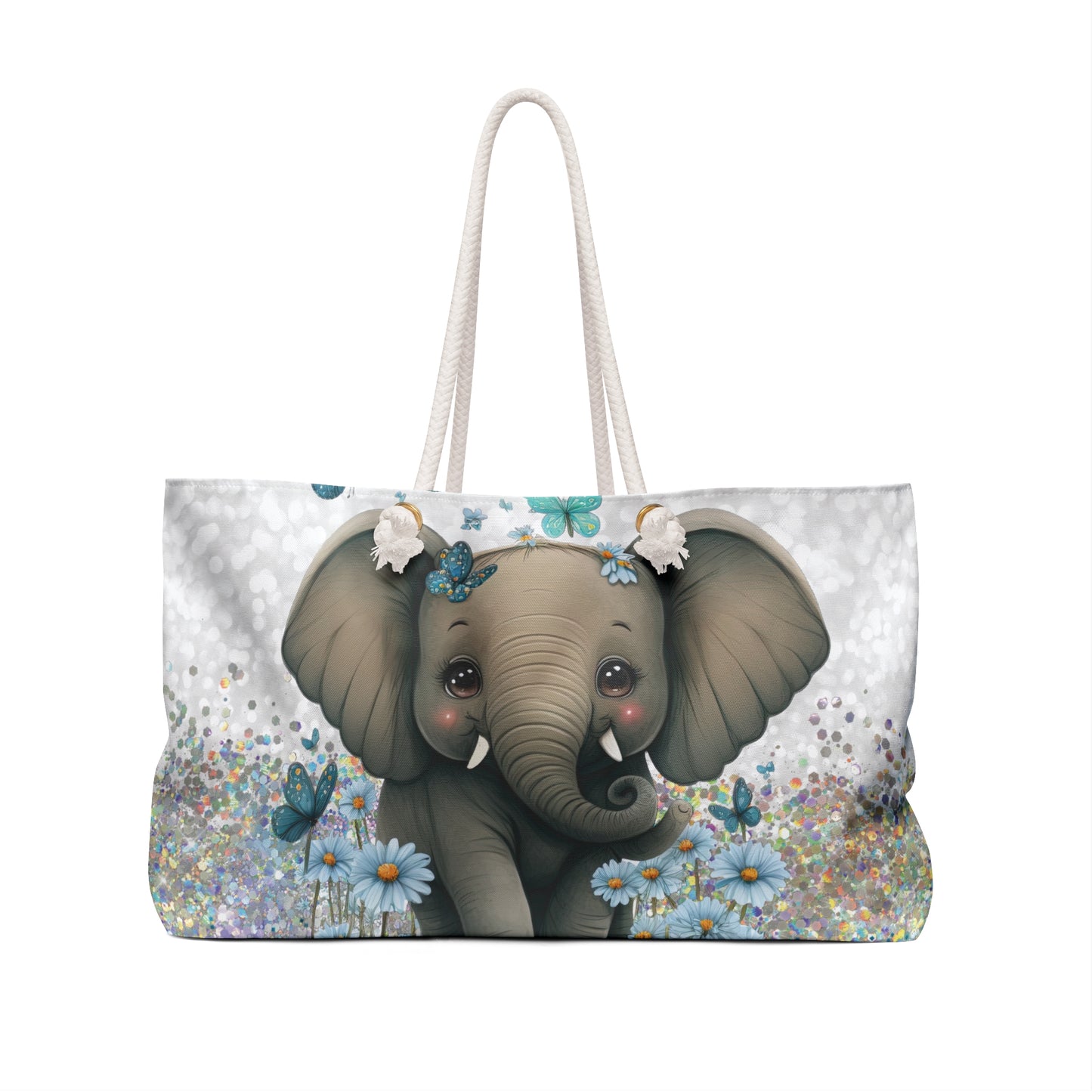 Personalised/Non-Personalised Weekender Bag, Elephant, Large Weekender Bag, Beach Bag, Book Bag