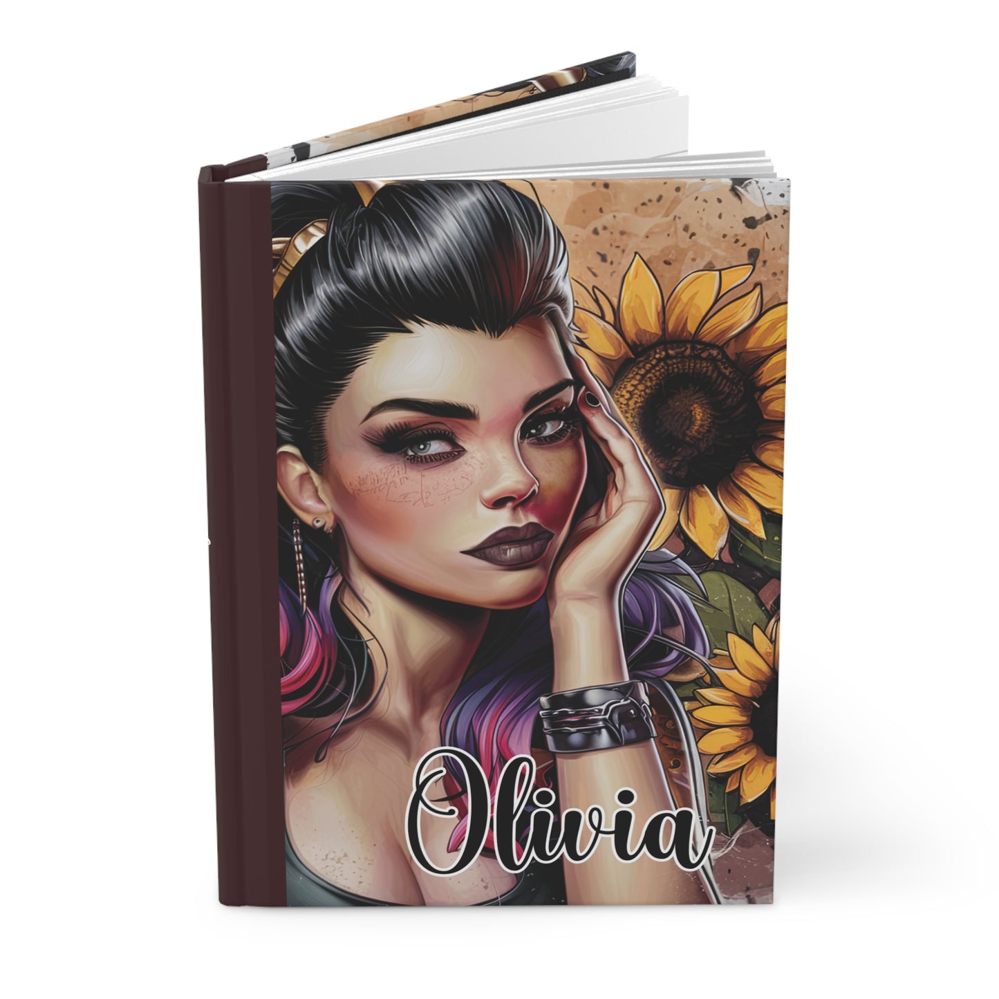 Personalised Hardcover Journal Matte, Girl and Sunflowers, awd-1674