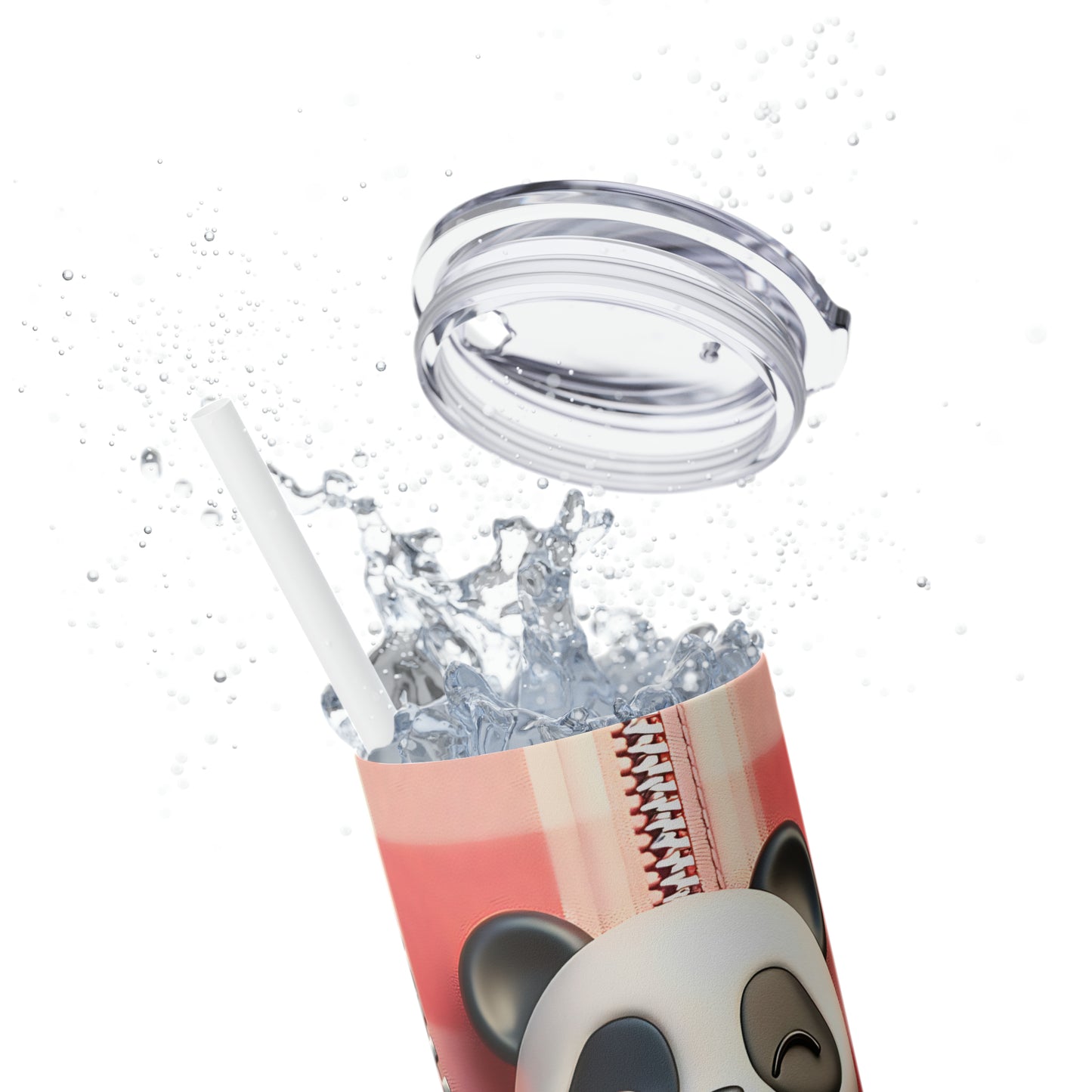 Skinny Tumbler with Straw, 20oz, Panda, Valentines Day