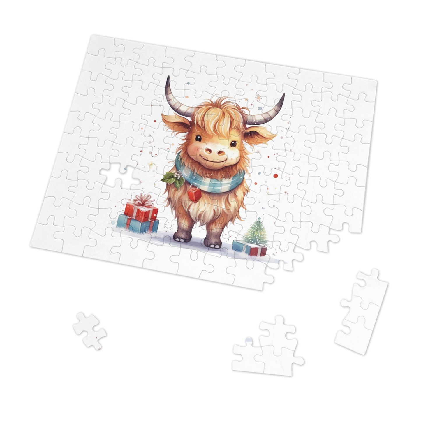 Puzzle, Christmas Highland Cow, Personalised/Non-Personalised (30, 110, 252, 500,1000-Piece)