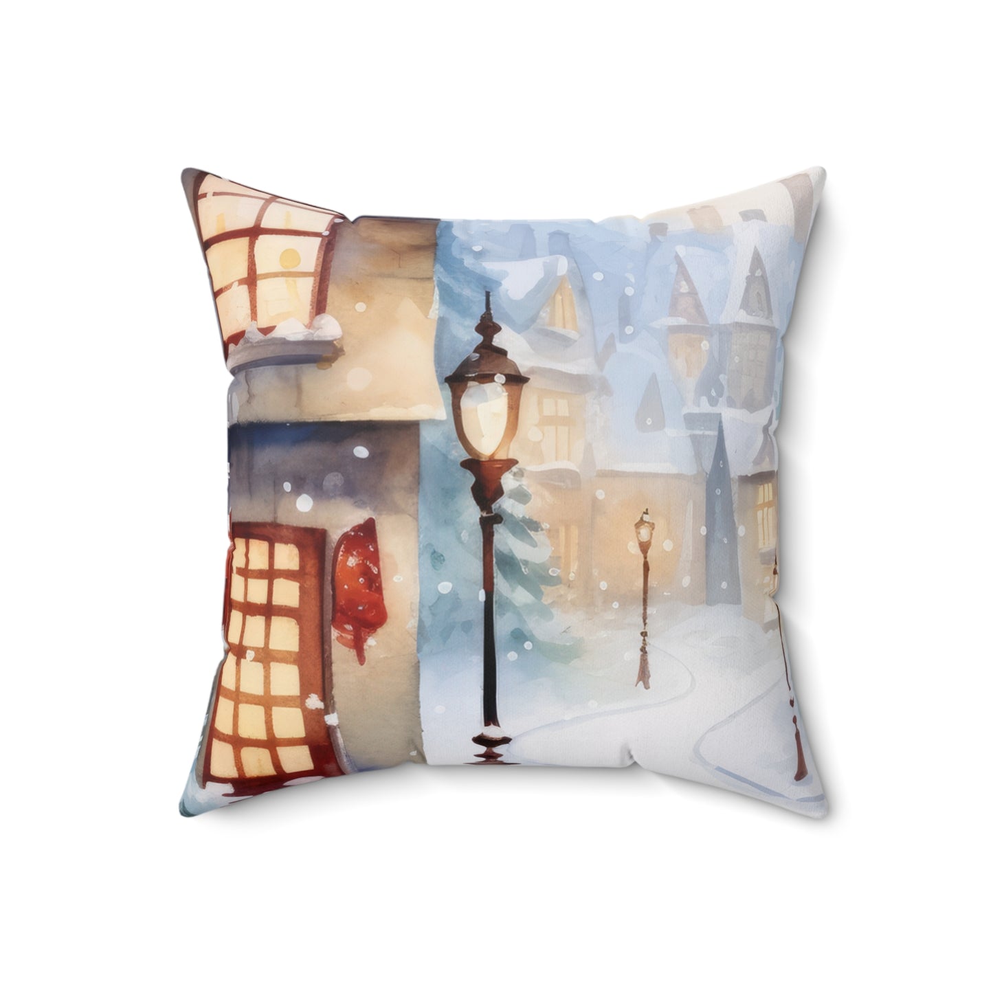 Spun Polyester Square Pillow, Winter Scene Cushion