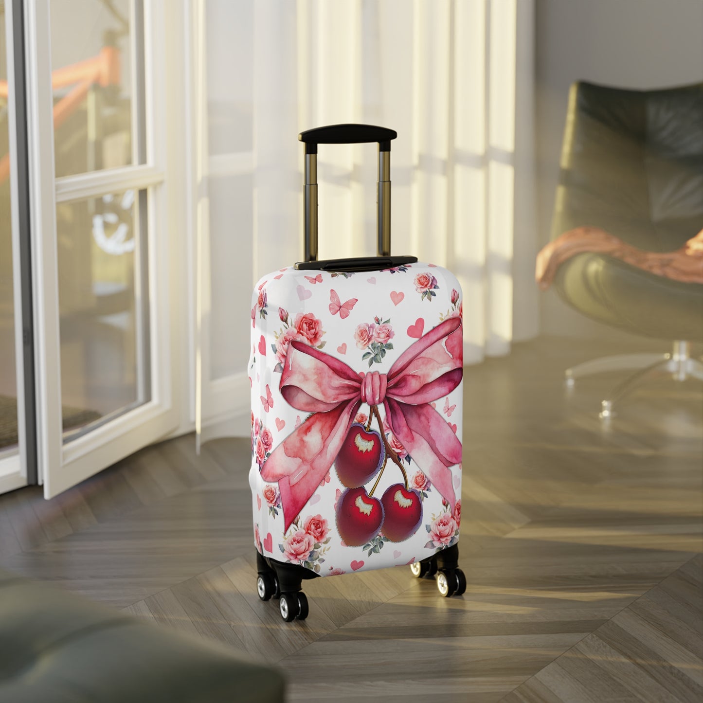 Luggage Cover, Rockabilly, Coquette, Hearts, Roses and Butterflies, Cherries and Ribbon, awd-2523