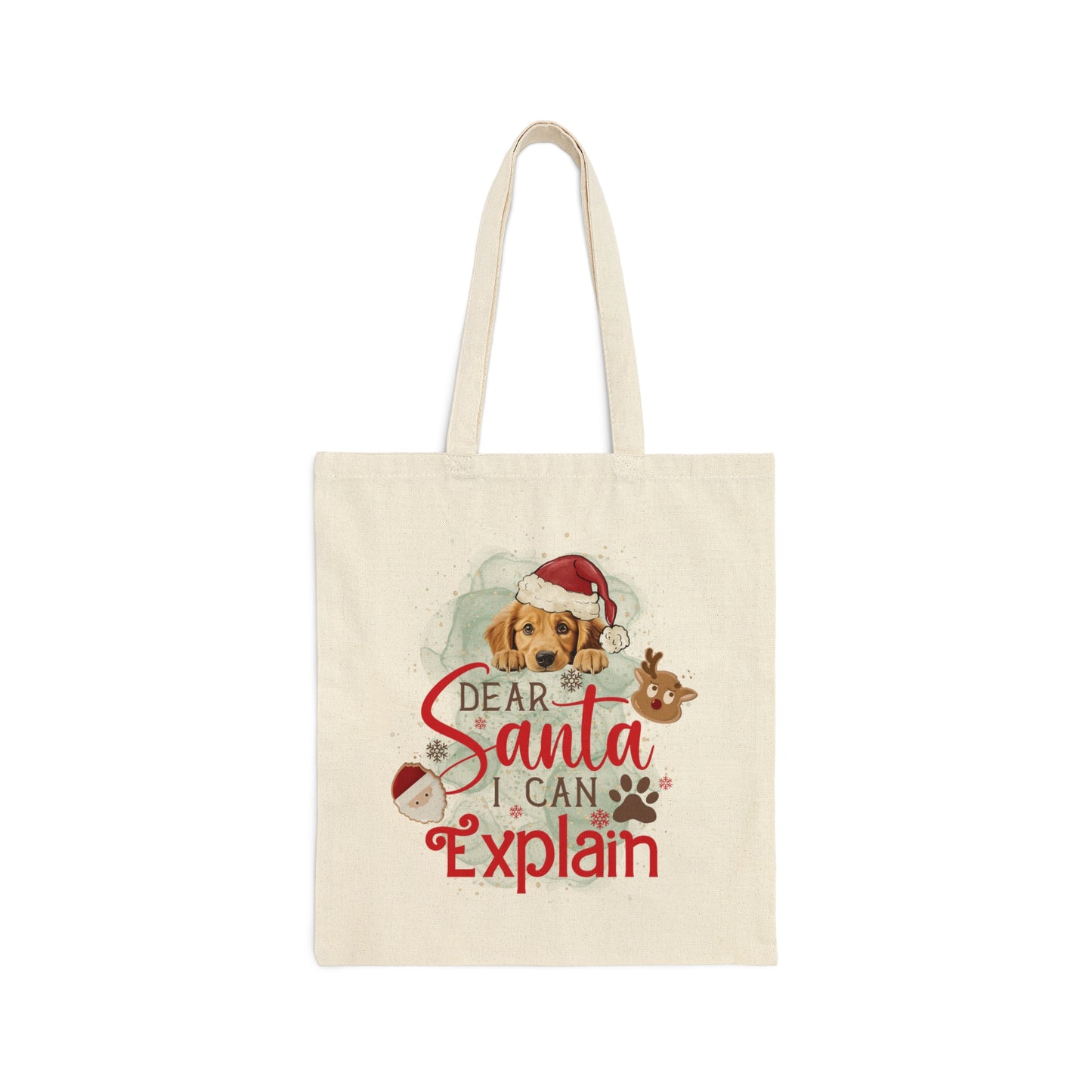 Cotton Canvas Tote Bag, Dog Paws Bag, Dear Santa Bag, Dear Santa Tote, Christmas Bag, Dog Christmas Tote Bag