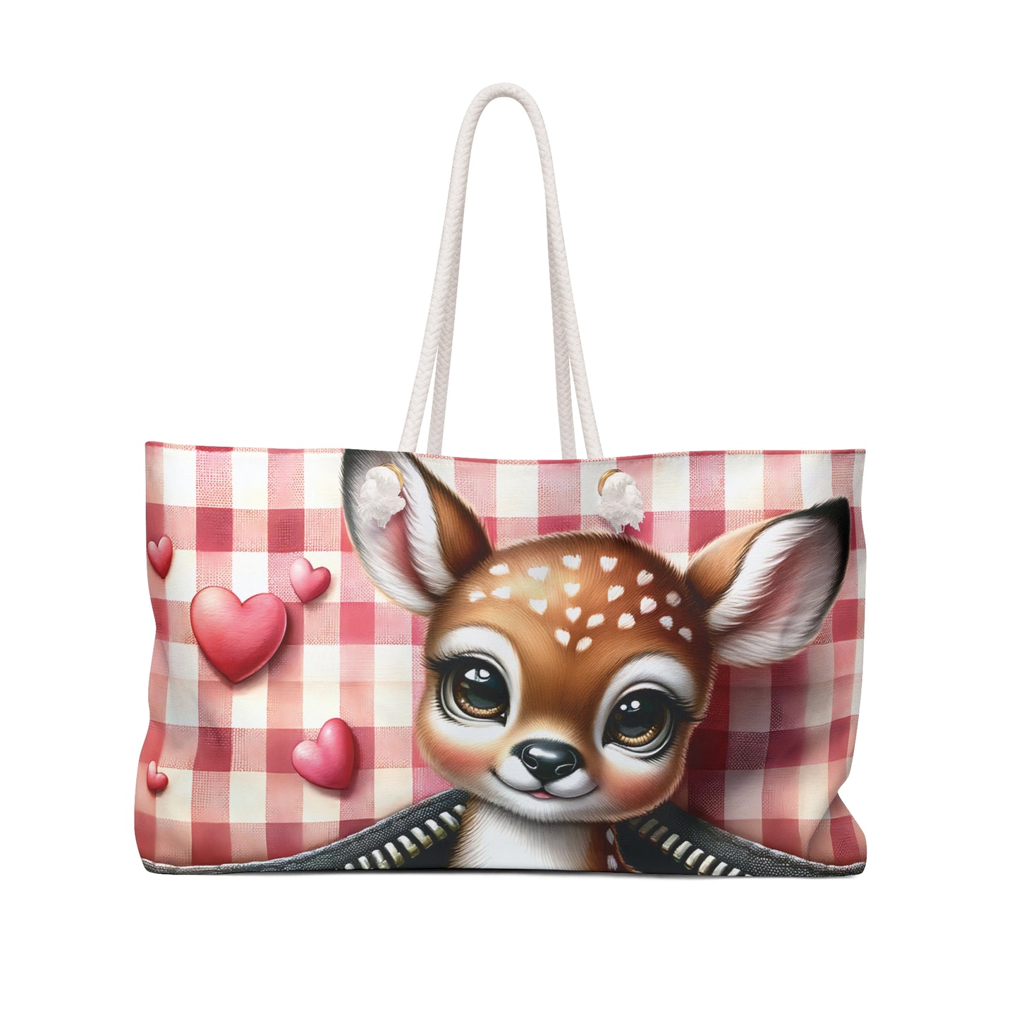 Personalised/Non-Personalised Weekender Bag, Cute Deer, Zipper, Valentines Day, Large Weekender Bag, Beach Bag, Book Bag