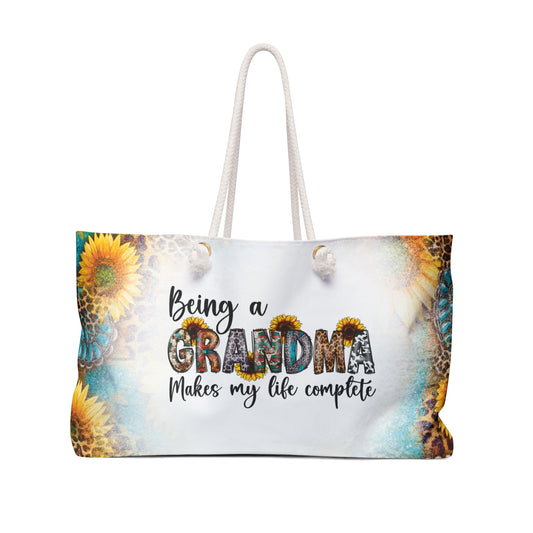 Personalised/Non-Personalised Weekender Bag, Country & Western, Quote, Being a Grandma Makes my life Complete, Large Weekender Bag, Beach Bag, Book Bag