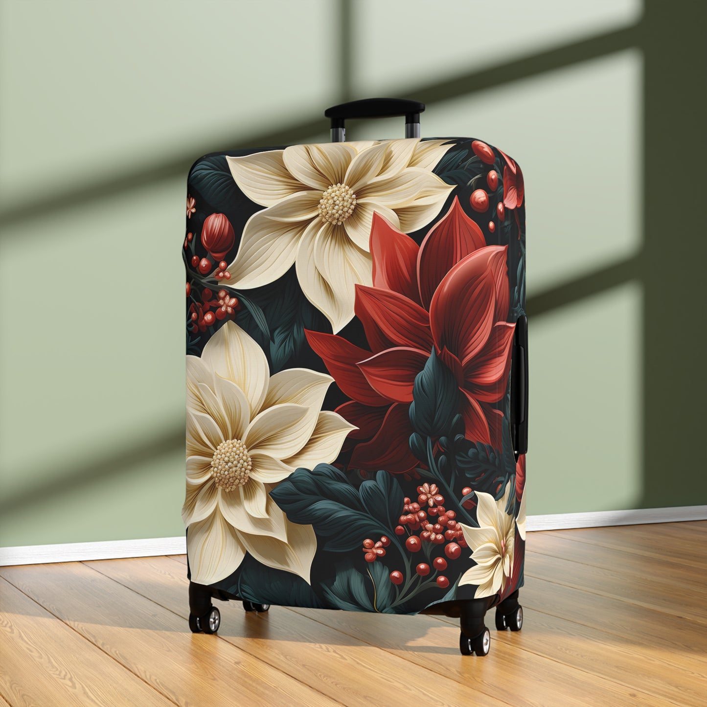 Luggage Cover, Red and Cream Poinsettia