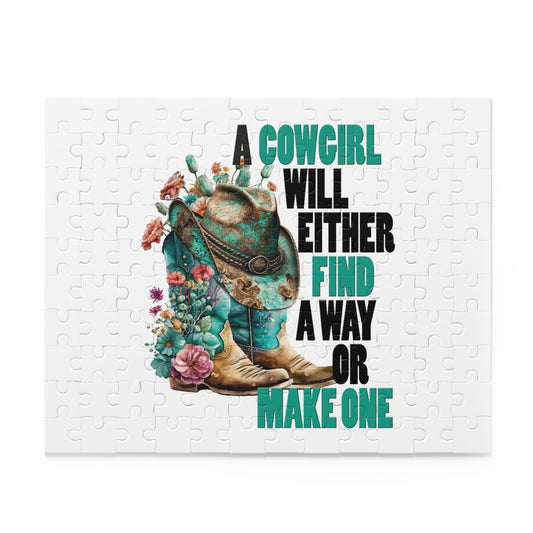 Personalised/Non-Personalised Puzzle, Country Boots, A Cowgirl will either find away or make one (120, 252, 500-Piece)