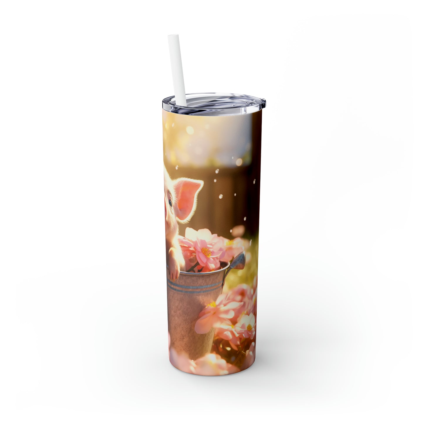 Skinny Tumbler with Straw, 20oz, Pig