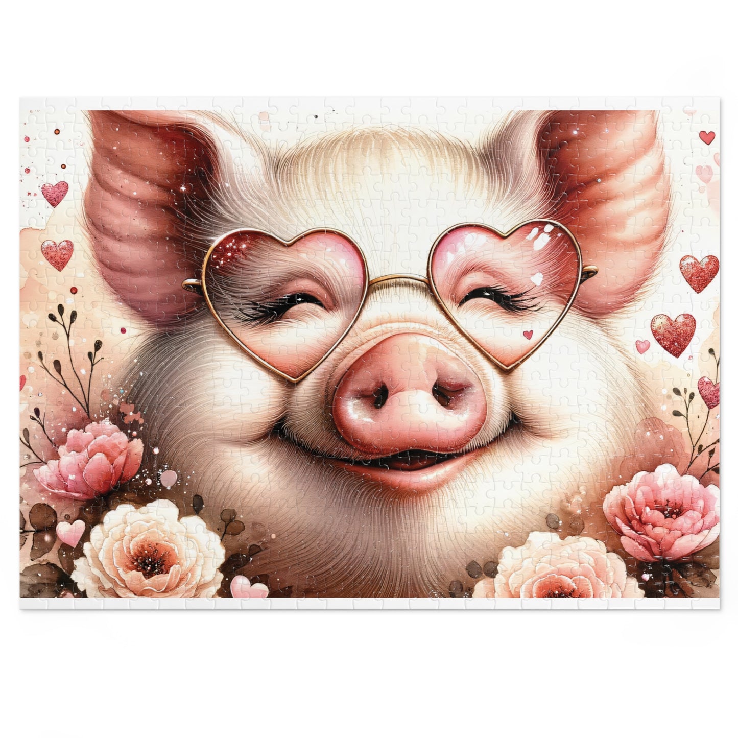 Puzzle, Pig, Rose Coloured Glasses, Personalised/Non-Personalised (30, 110, 252, 500,1000-Piece) awd-626