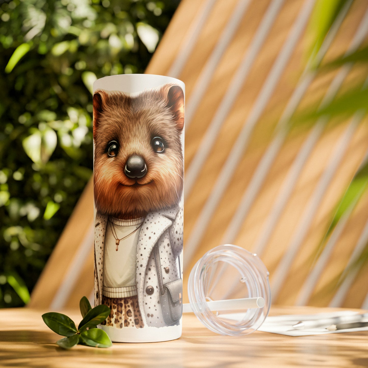 Skinny Tumbler with Straw, 20oz, Australian Animal, Quokka, Traveling, Taking Selfie, awd-1331