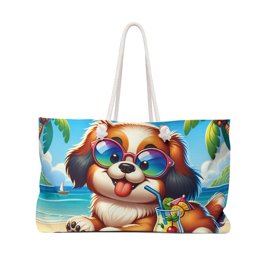 Personalised/Non-Personalised Weekender Bag, Summer Beach Dog, Tibetan Spaniel, Large Weekender Bag, Beach Bag, Book Bag