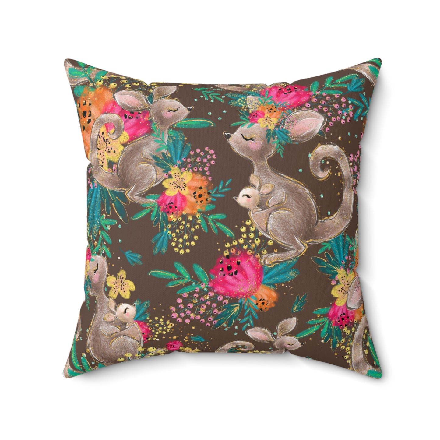 Spun Polyester Square Pillow, Australian Kangaroos