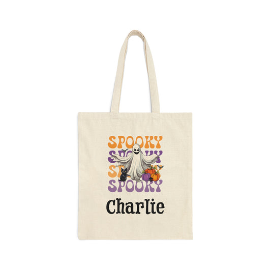 Cotton Canvas Tote Bag, Personalized Trick or Treat Bag, Personalised Halloween Bag, Halloween Tote, Kids Halloween Bag, Trick-or-Treat Bag