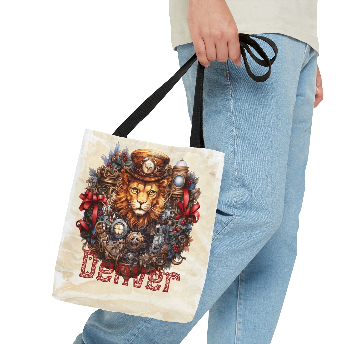 Steampunk Lion wreath Personalised Tote Bag, Steampunk Christmas bag, Christmas Tote Bag, Personalised/Non-Personalised