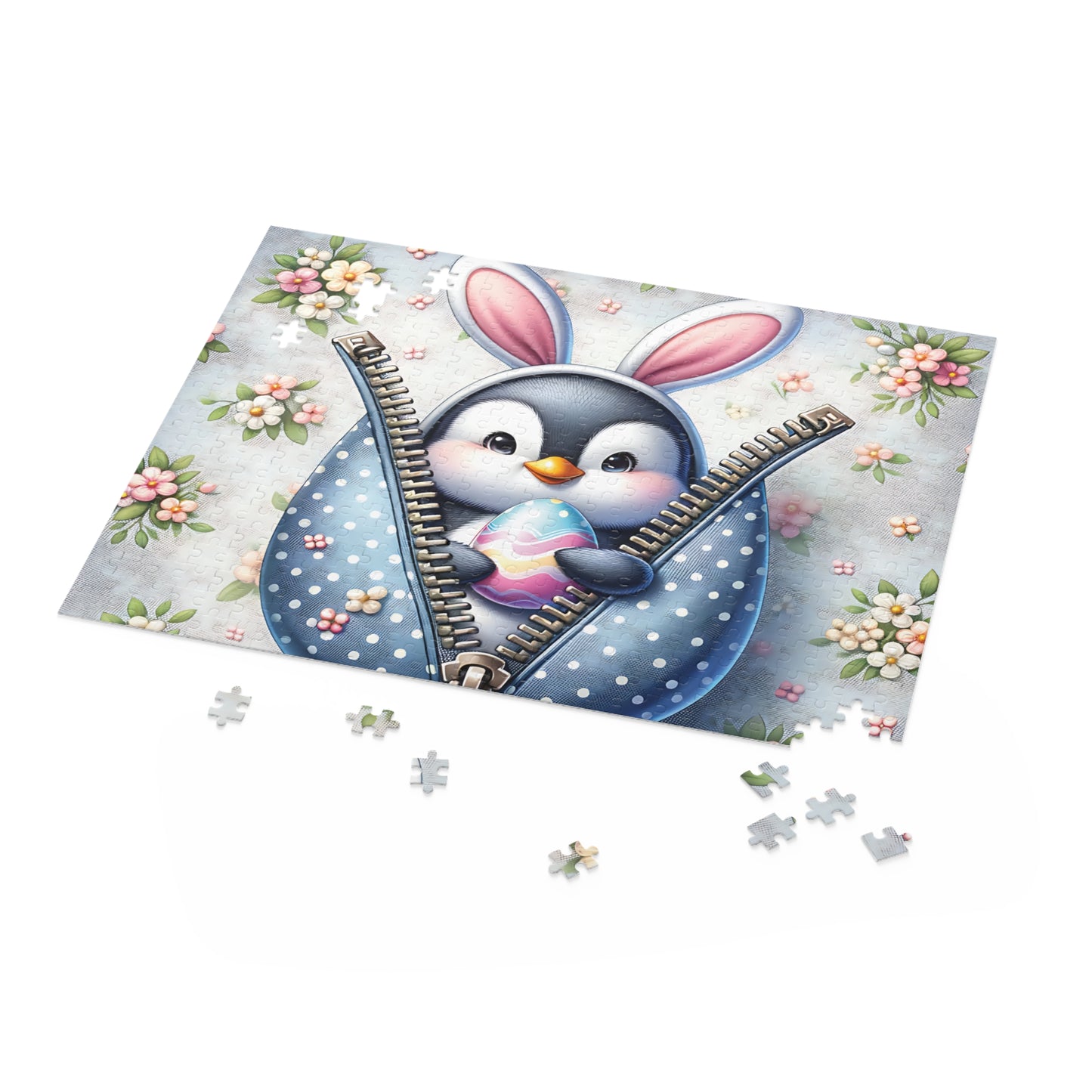 Personalised/Non-Personalised Puzzle, Easter, Penguin with Bunny ears (120, 252, 500-Piece)