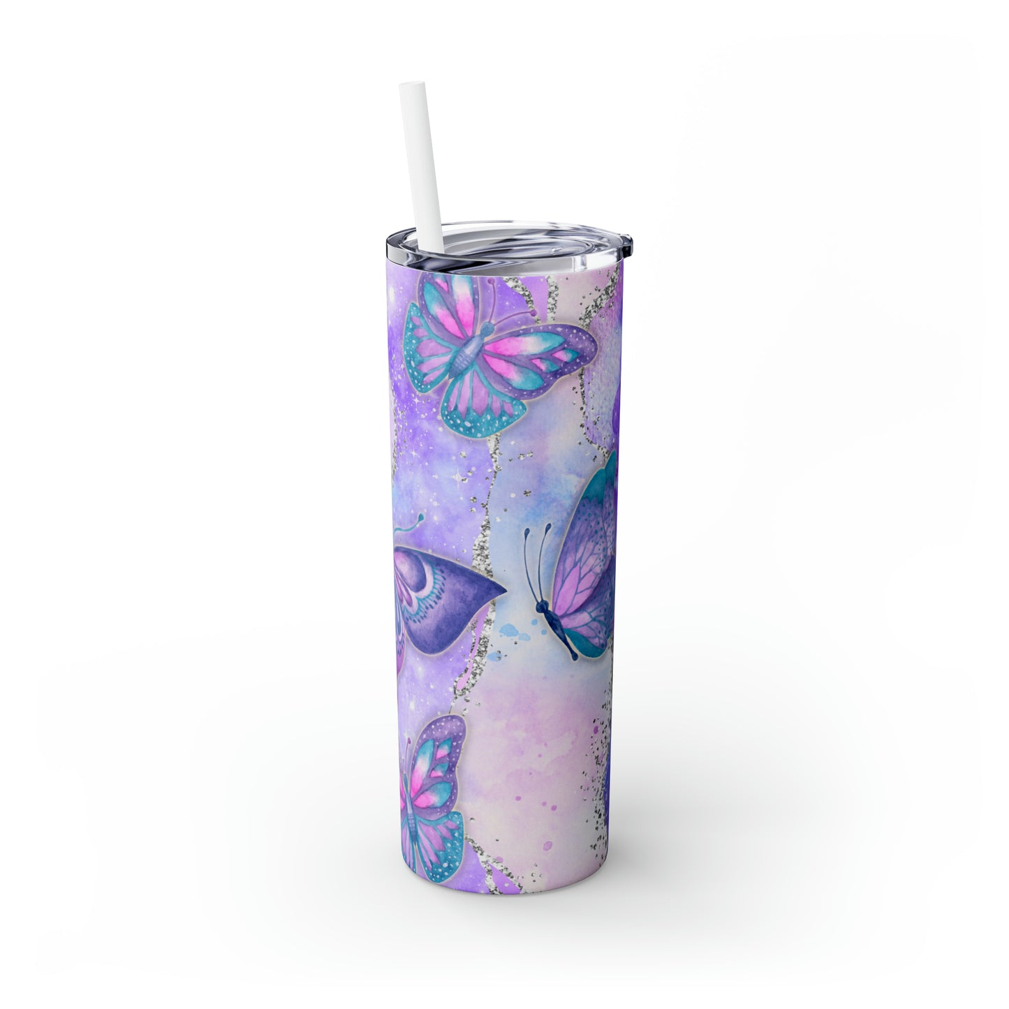 Skinny Tumbler with Straw, 20oz, Butterfly