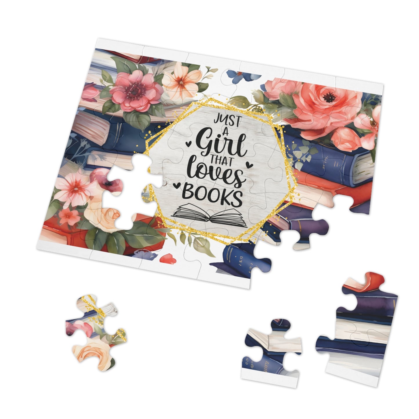 Jigsaw Puzzle, Book Lovers, Just a Girl who Loves Books, Personalised/Non-Personalised (30, 110, 252, 500,1000-Piece)