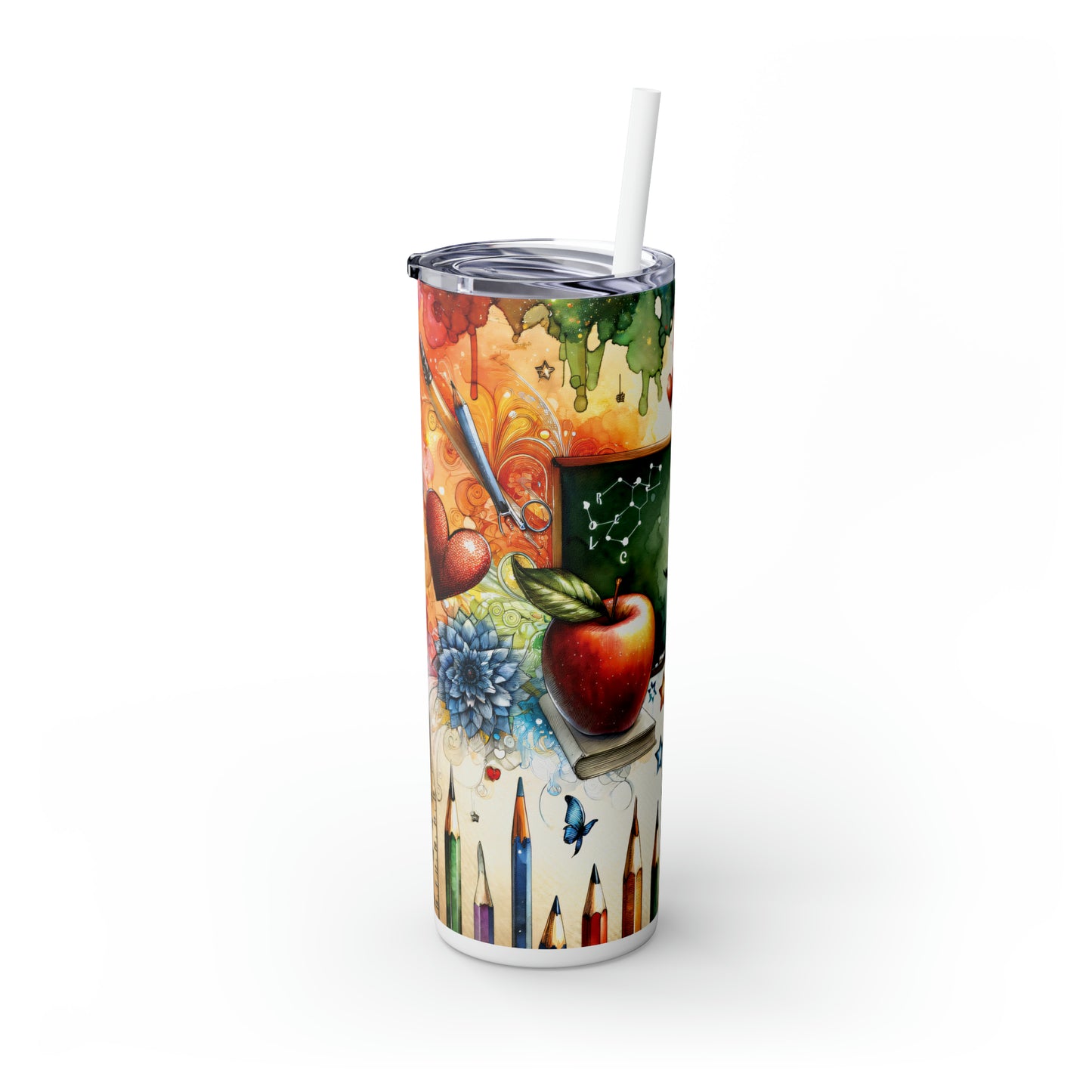 Skinny Tumbler with Straw, 20oz, Teacher