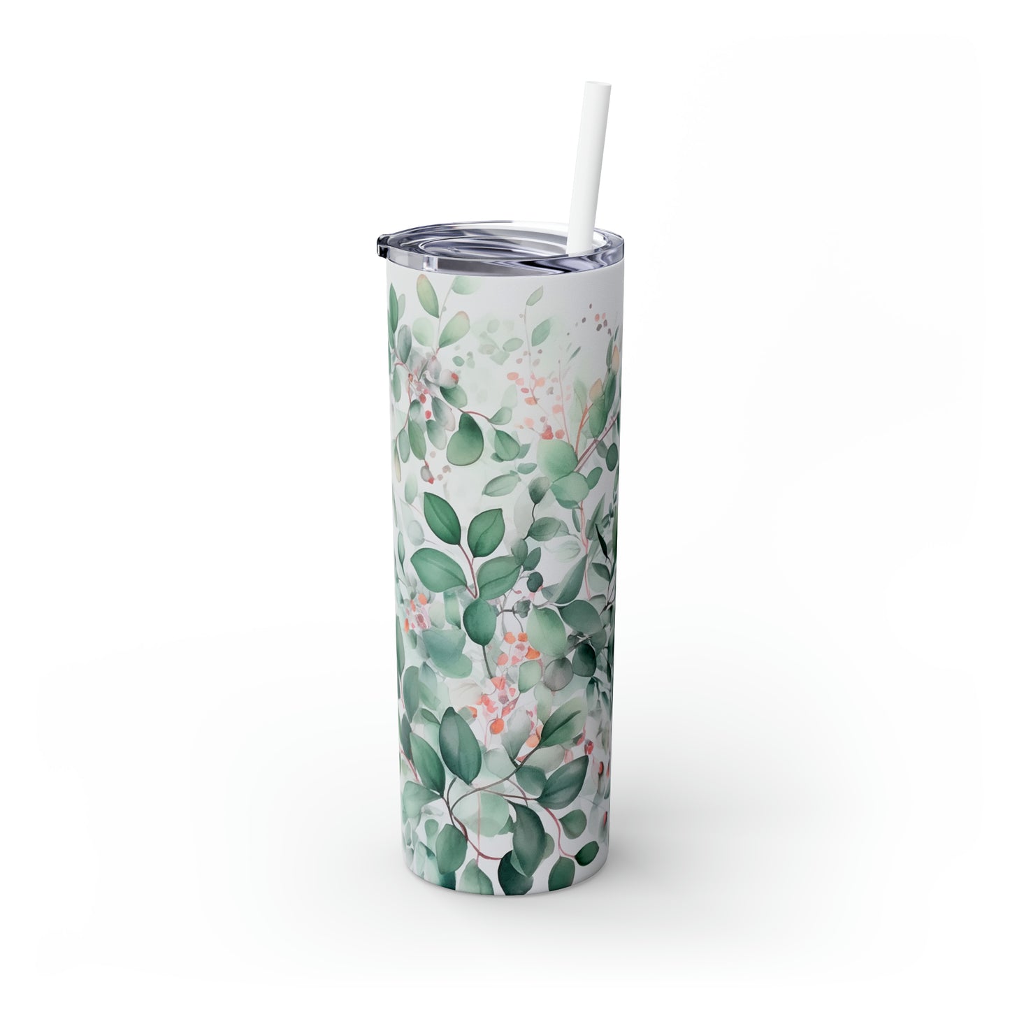 Skinny Tumbler with Straw, 20oz, Eucalyptus Leaves, awd-344