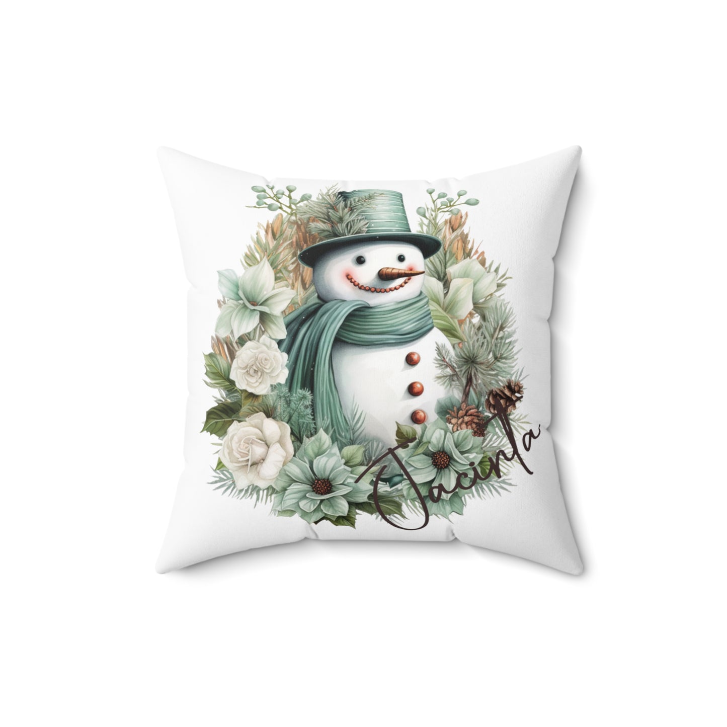 Personalised Boho Snowman Christmas Cushion, Polyester Square Cushion, Christmas cushion