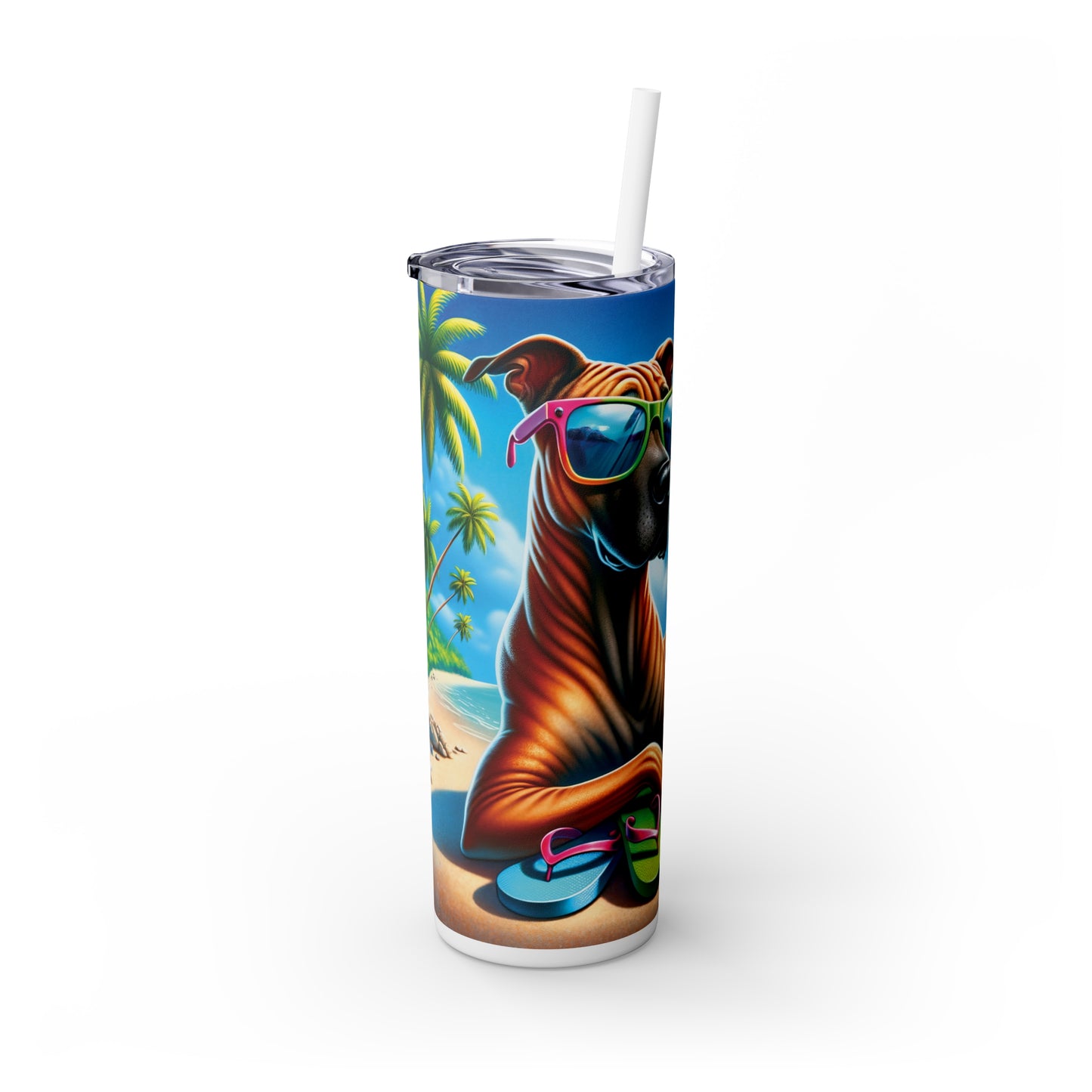 Skinny Tumbler with Straw, 20oz, Dog on Beach, Thai Ridgeback, awd-1248