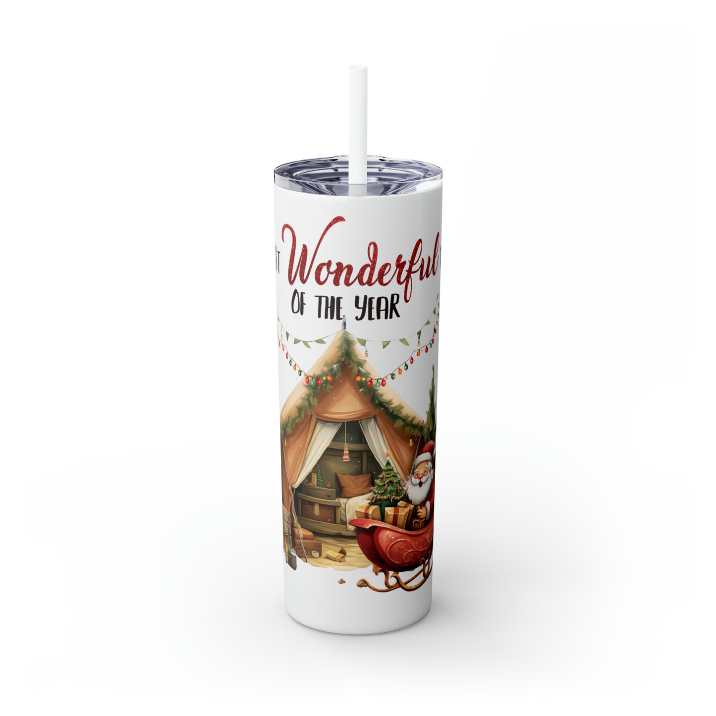 Skinny Tumbler with Straw, 20oz, Christmas Camper, The Most Wonderful Time of the Year, awd-827