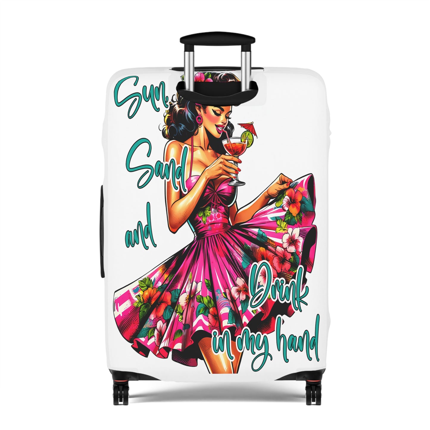 Luggage Cover, Retro Girl, Sun Sand and Drink in Hand, awd-3012