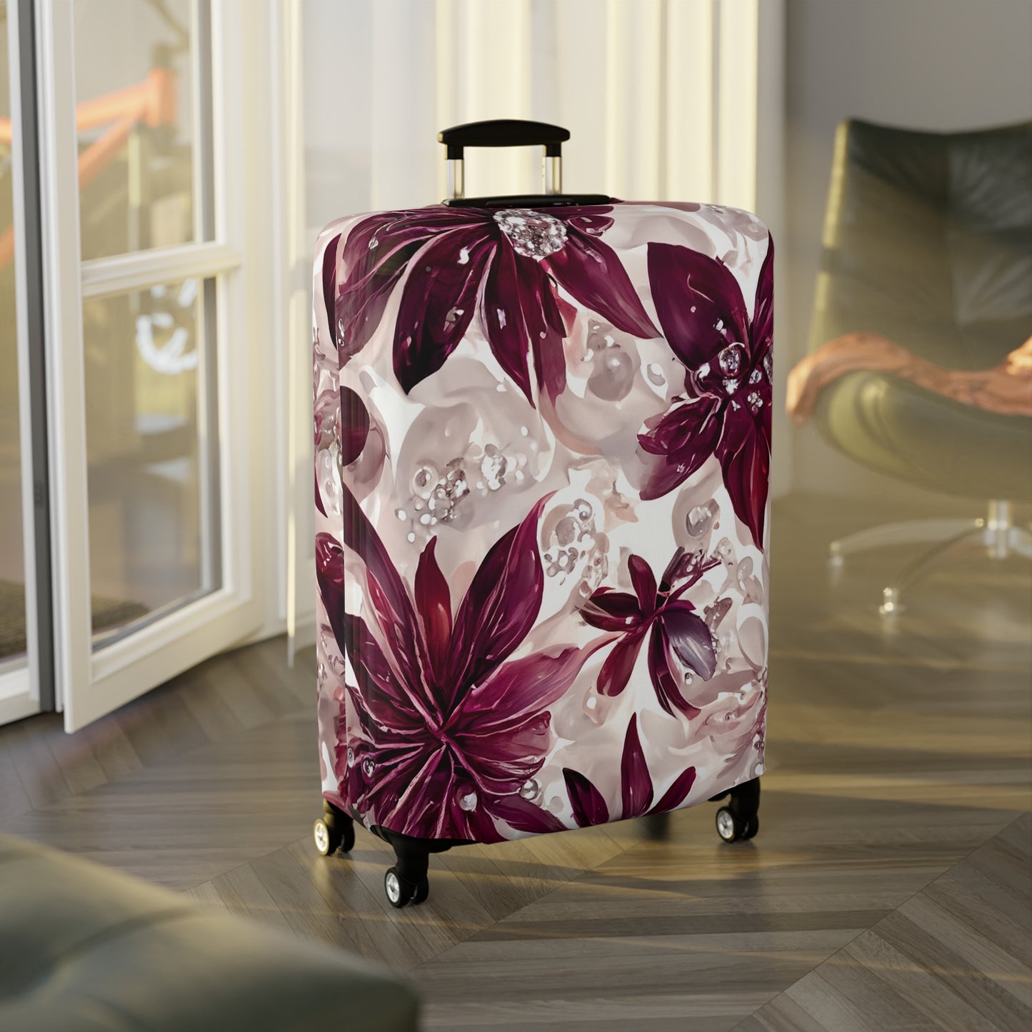 Luggage Cover, Burgundy Floral