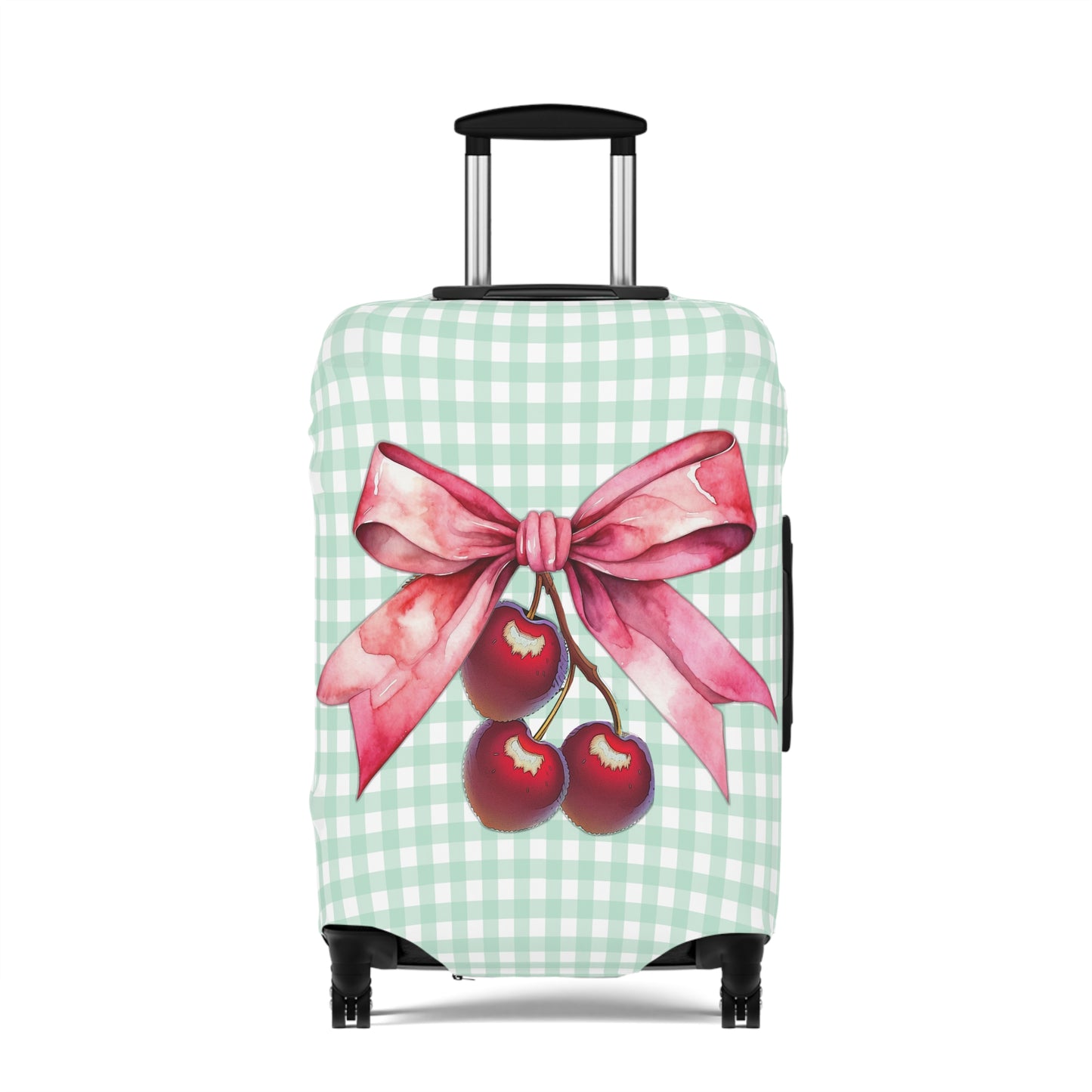 Luggage Cover, Rockabilly, Coquette, Pastel Green Gingham, Cherries and Ribbon, awd-2511