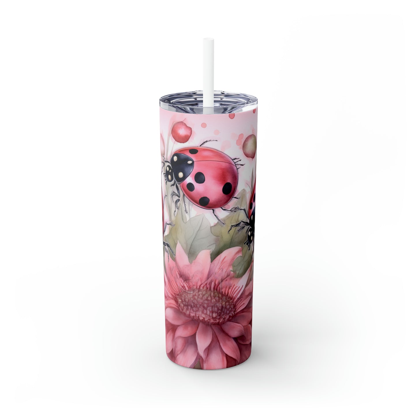 Skinny Tumbler with Straw, 20oz, Sunflowers, Ladybirds