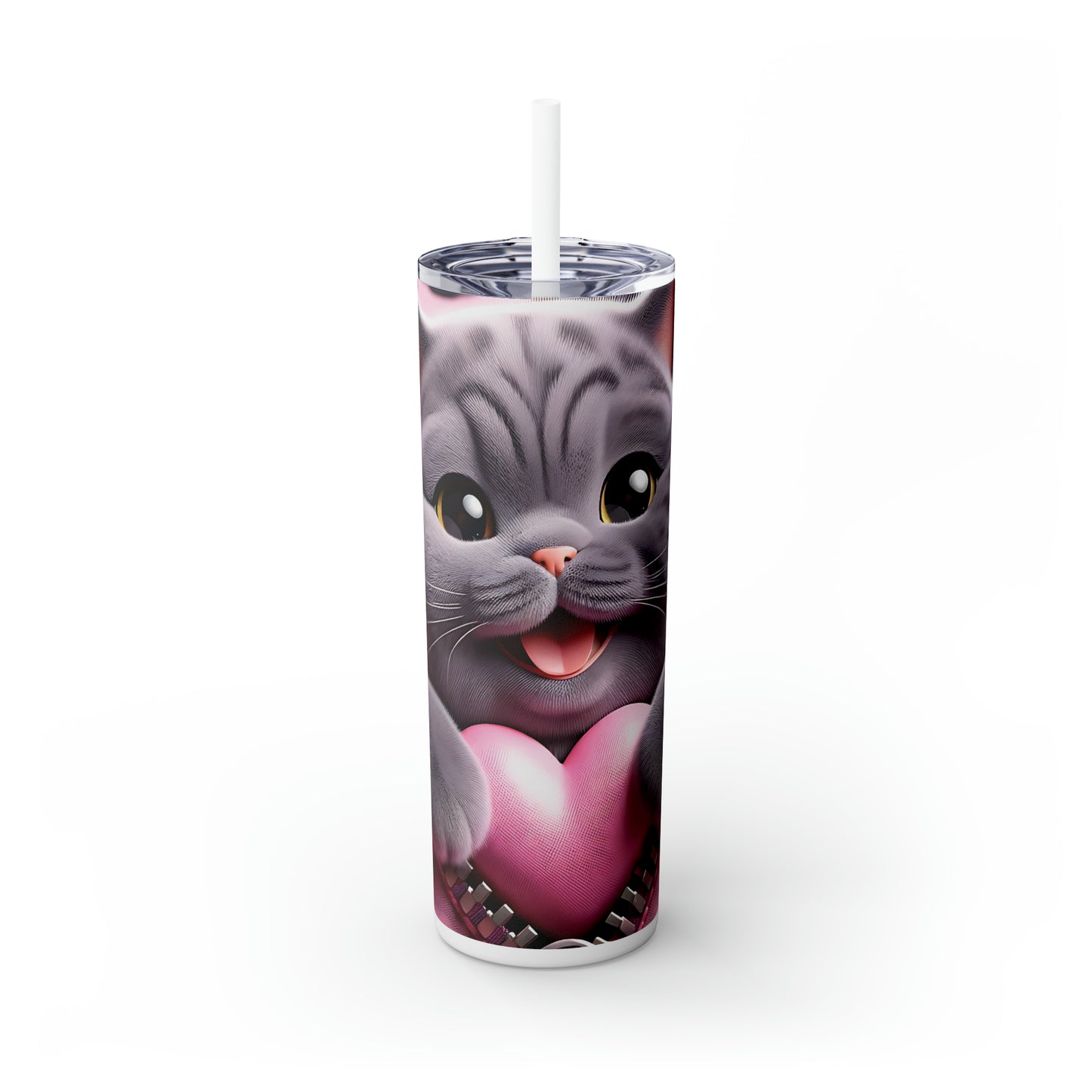 Skinny Tumbler with Straw, 20oz, Cat, Valentines Day, awd-751