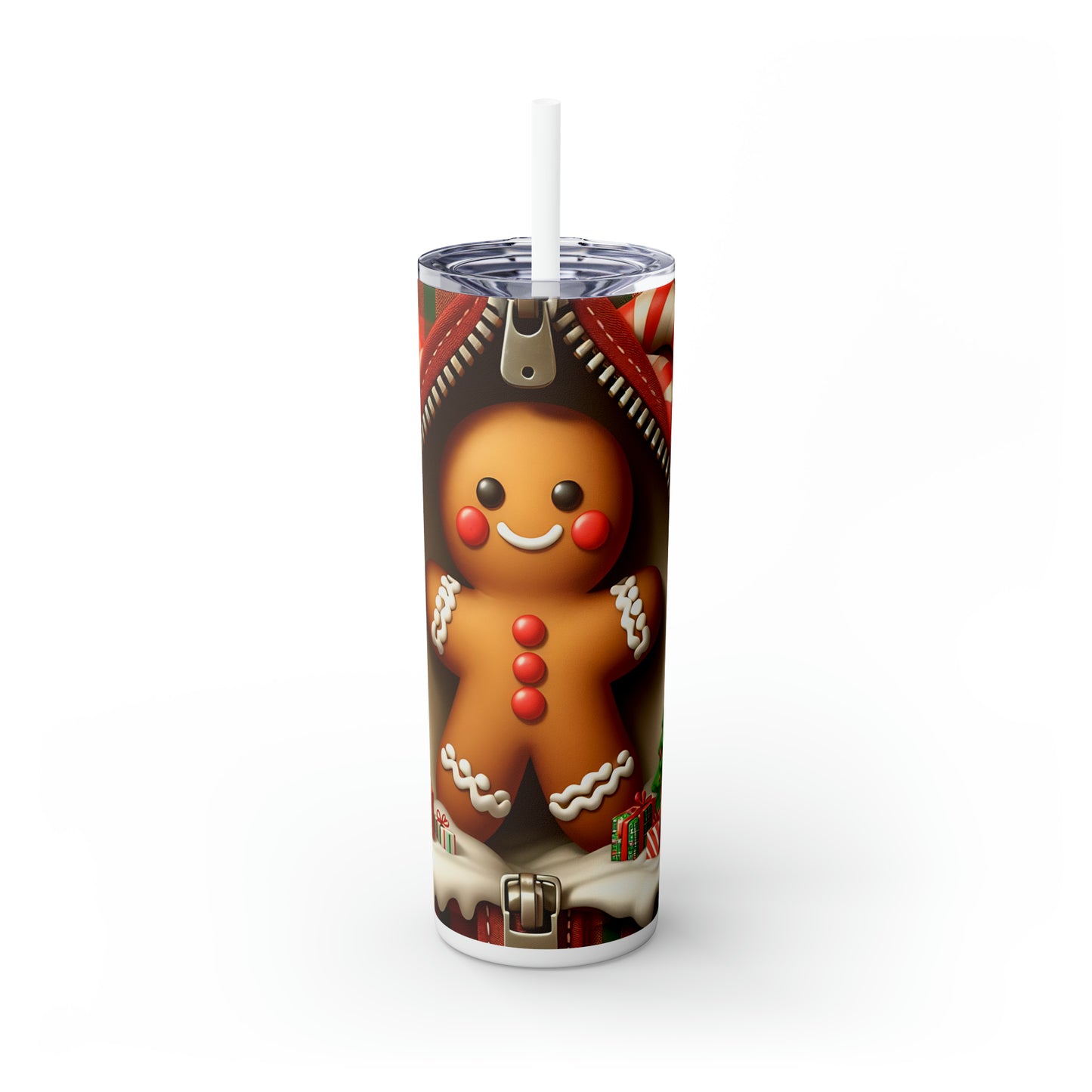 Skinny Tumbler with Straw, 20oz, Gingerbread Man, awd-852