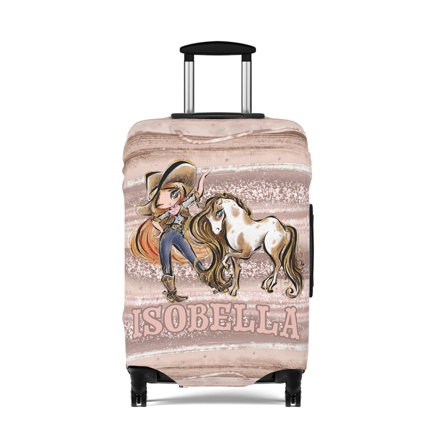 Luggage Cover, Howdy Cowgirl and Horse, Red Hair Blue Eyes