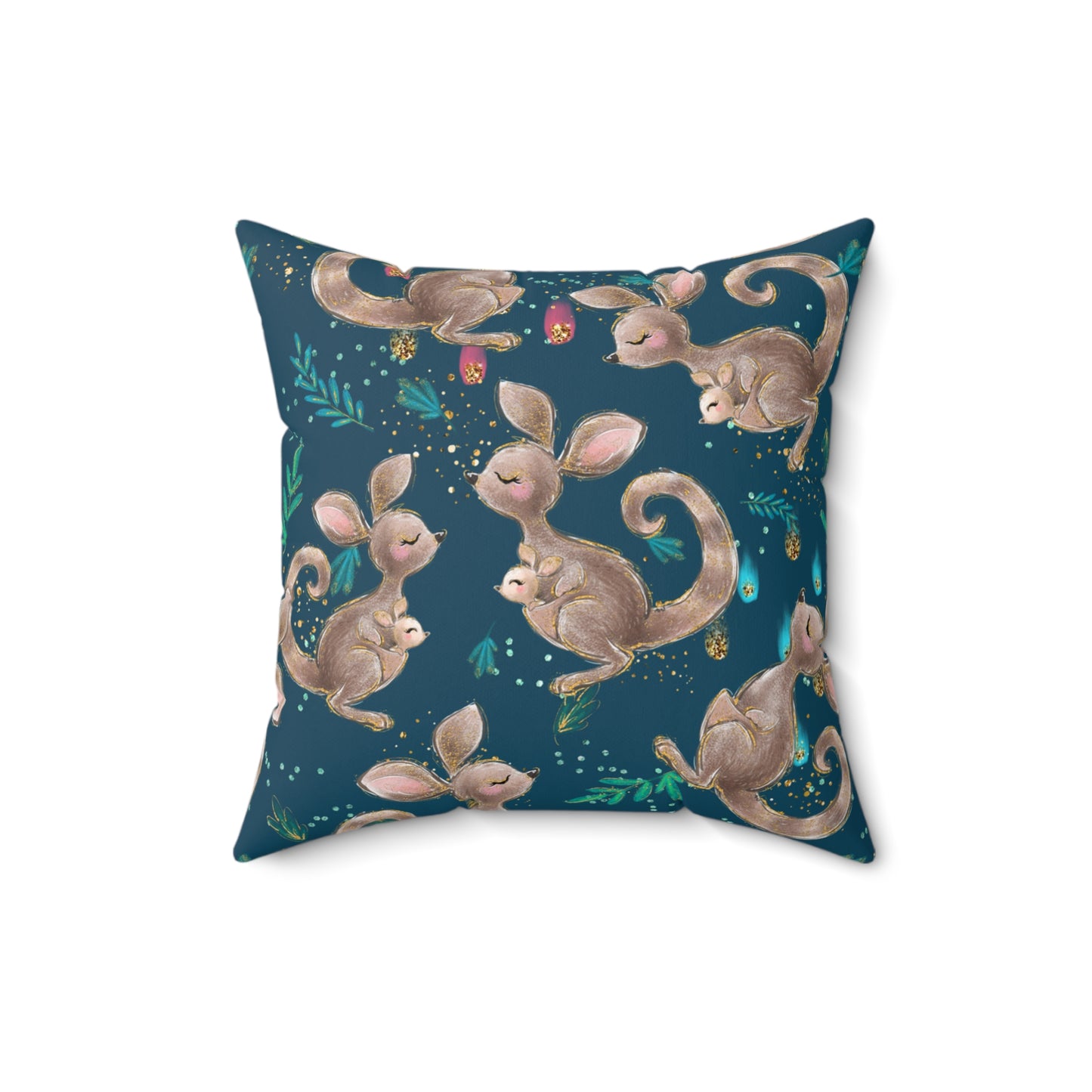 Spun Polyester Square Pillow, Australian Kangaroos