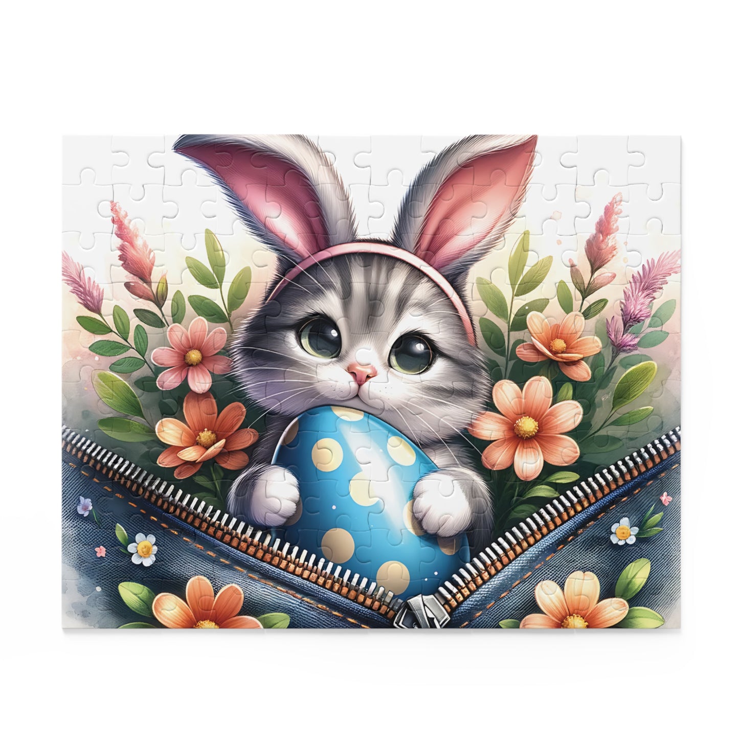 Personalised/Non-Personalised Puzzle, Easter, Cat with Bunny ears (120, 252, 500-Piece)