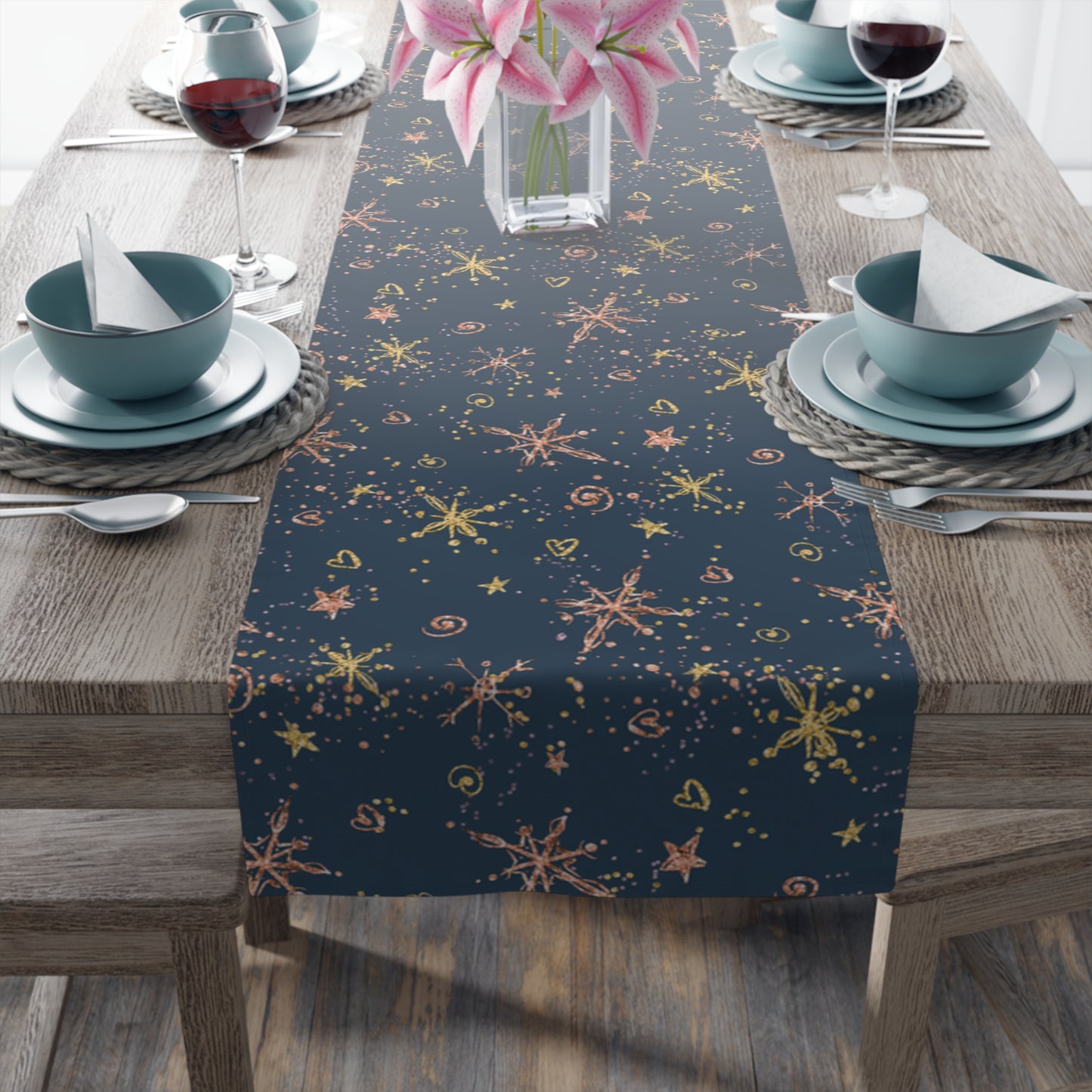 Christmas Stars Table Runner, Cotton Twill and Poly Available