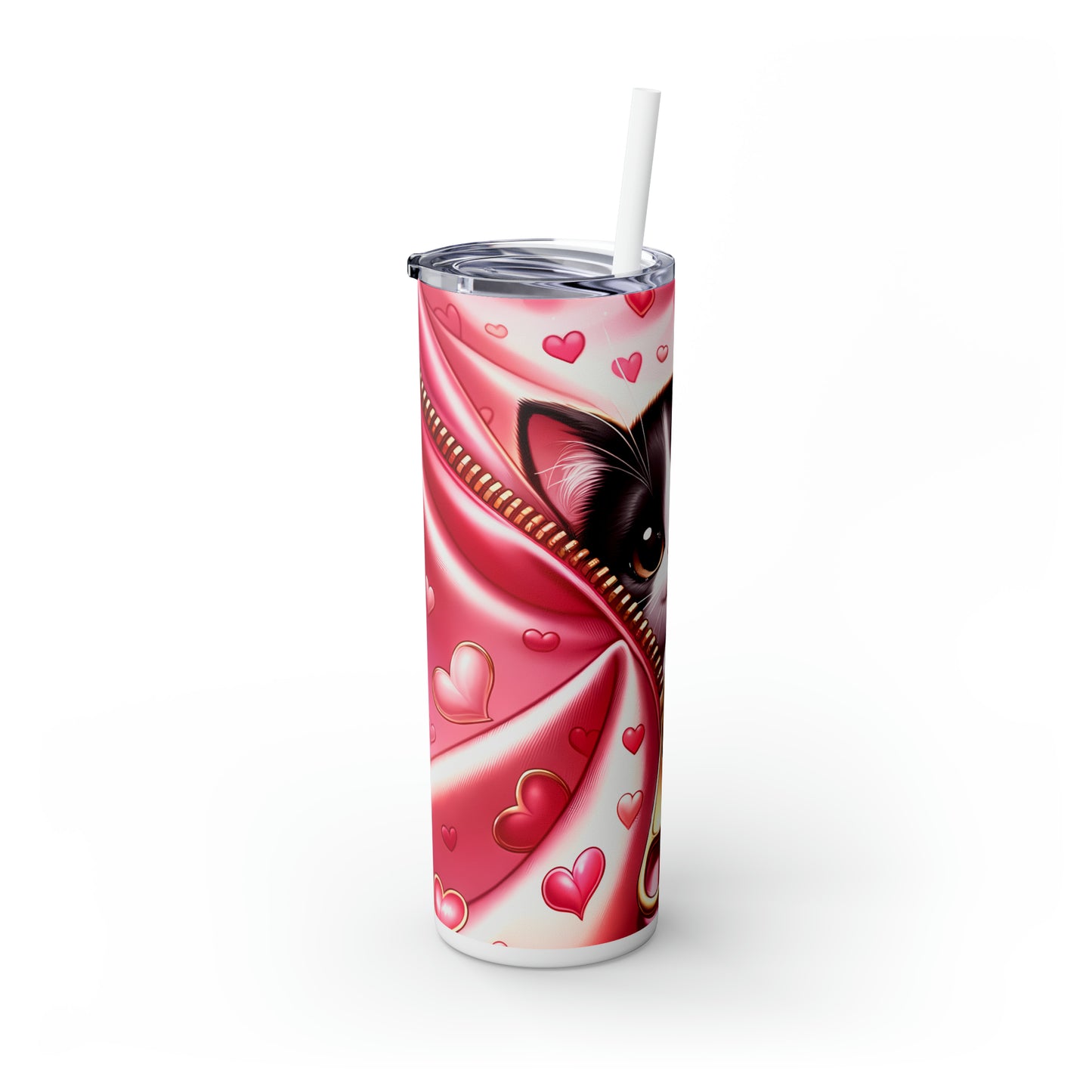 Skinny Tumbler with Straw, 20oz, Cat, Valentines Day, awd-925