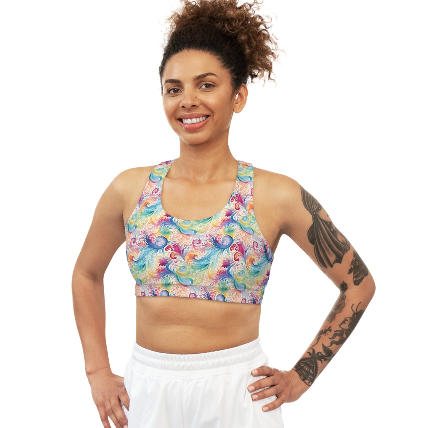 Women's Seamless Sports Bra, Rainbow Paisley, Sports Bra, Crop Top, Women's Sportswear, Athleticwear, Women's Activewear