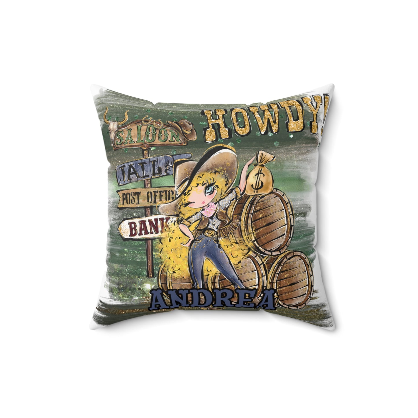 Personalised Howdy Cushion, Blonde Curly Hair, Blue Eyes, Polyester Square Cushion, Christmas cushion