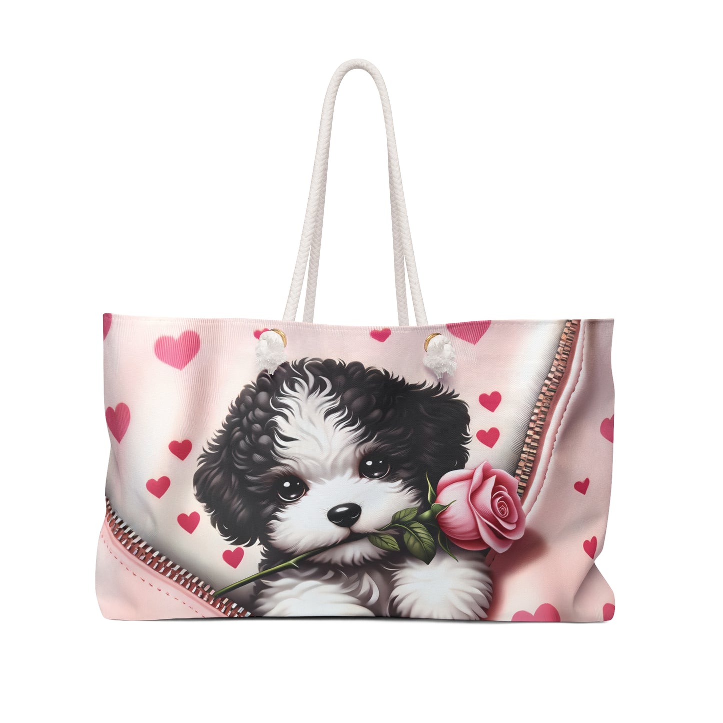 Personalised/Non-Personalised Weekender Bag, Cute Dog, Valentines Day, Large Weekender Bag, Beach Bag, Book Bag