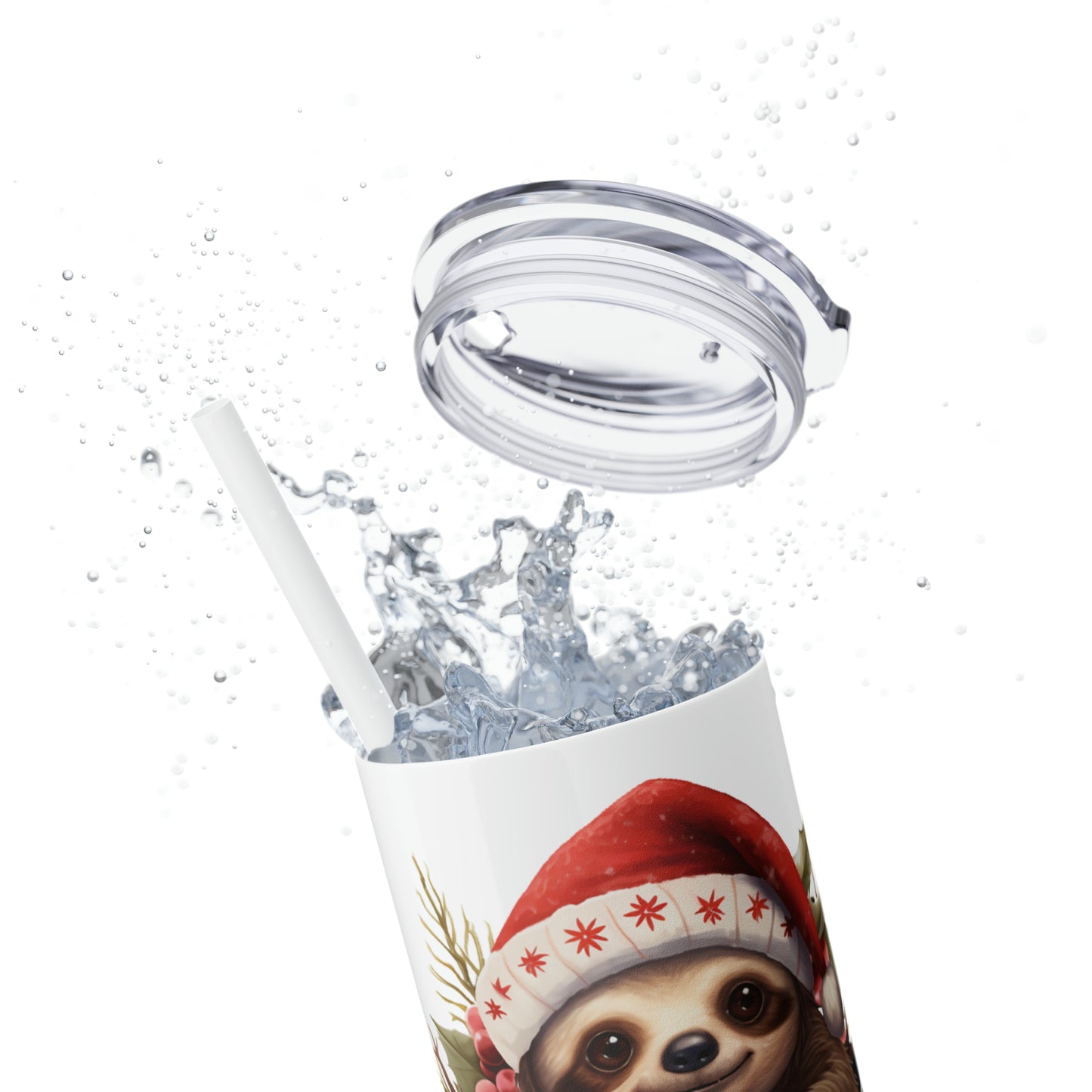 Skinny Tumbler with Straw, 20oz, Christmas, Sloth, awd-811