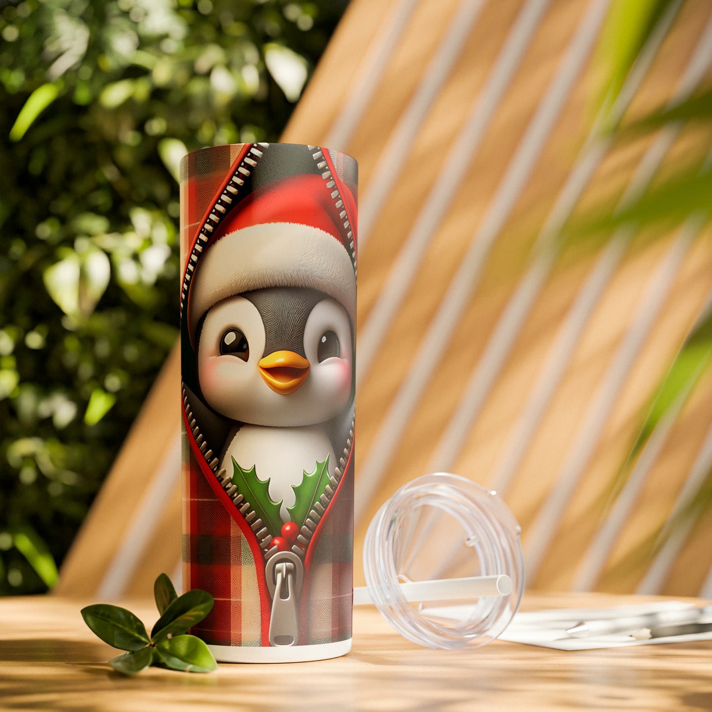 Skinny Tumbler with Straw, 20oz, Penguin